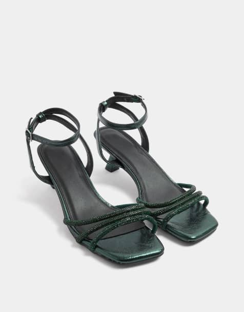 Yours Clothing Wide fit strappy glitter kitten heels in green - view 1