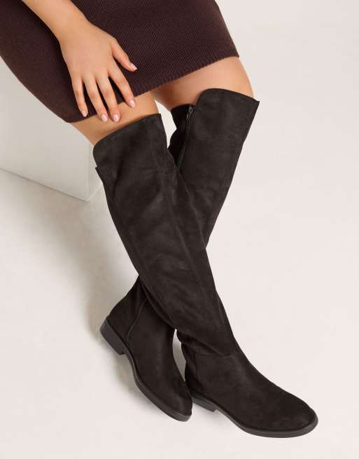 Yours Clothing Wide fit stretch back boots in brown, 2 of 4