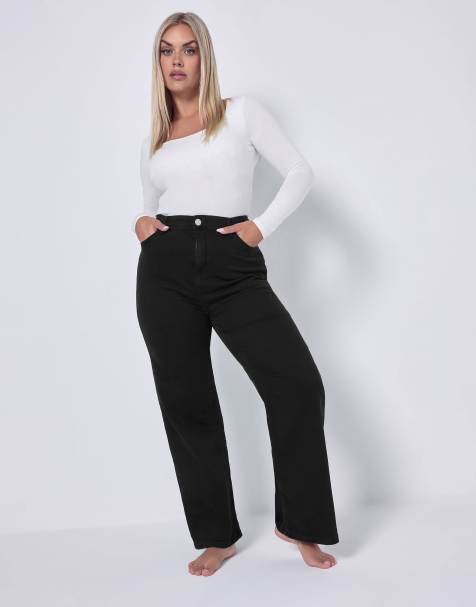 Yours Clothing Wide leg denim jeans in black - view 1
