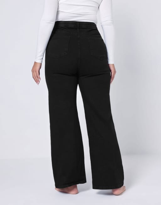Yours Clothing Wide leg denim jeans in black, 4 of 4