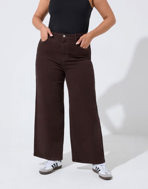 Yours Clothing Wide leg jeans in brown, 2 of 4