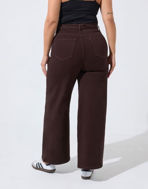 Yours Clothing Wide leg jeans in brown, 3 of 4