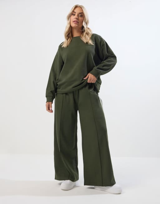 Yours Clothing Wide leg joggers in green