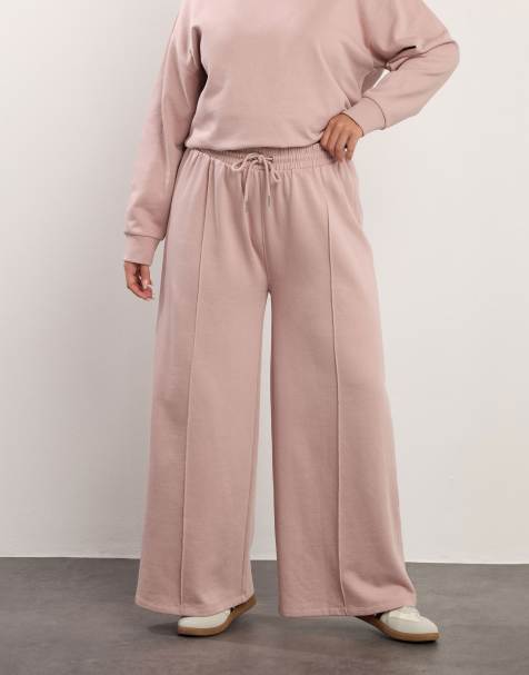 Yours Clothing Wide leg joggers in pink - view 1