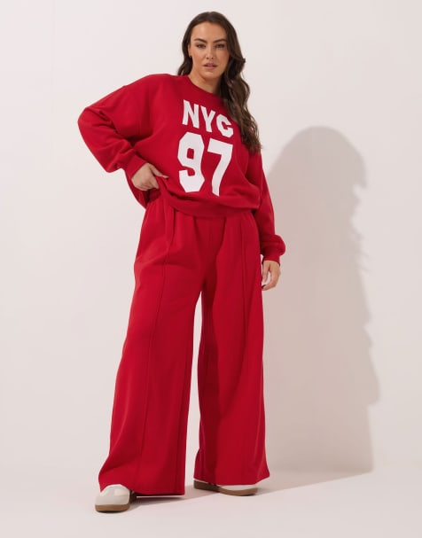 Yours Clothing Wide leg joggers in red - view 1