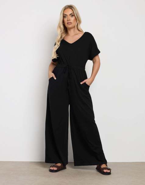 Yours Clothing Wide leg jumpsuit in black - view 1