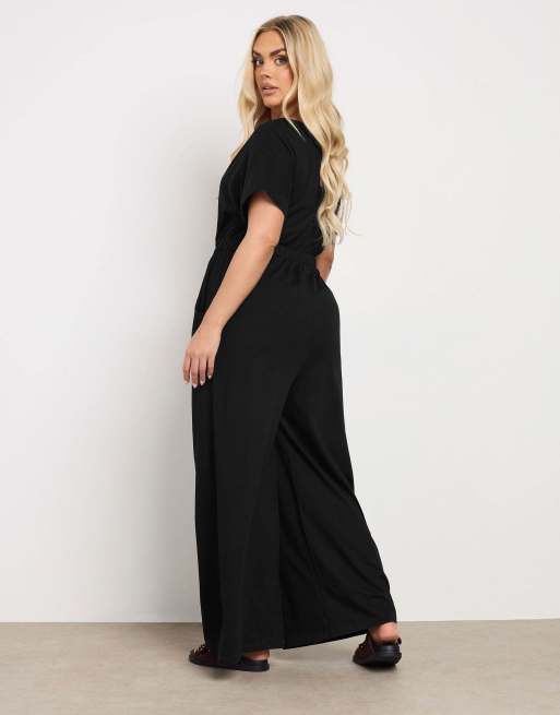 Yours Clothing Wide leg jumpsuit in black, 3 of 4