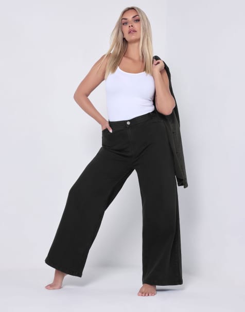 Yours Clothing Wide leg puddle jeans in black