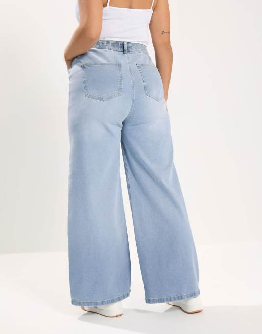 Yours Clothing Wide leg puddle jeans in blue, 4 of 4