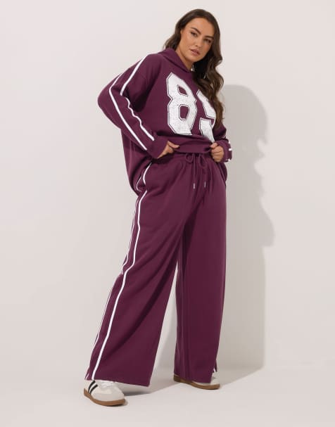 Yours Clothing Wide leg side stripe joggers in red - view 1