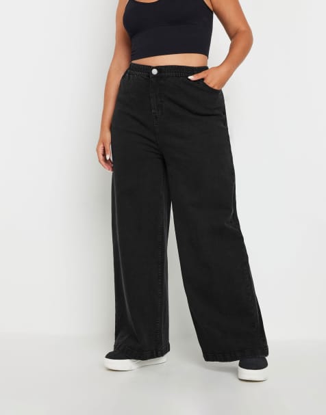 Yours Clothing Wide leg slouchy jeans in black - view 1