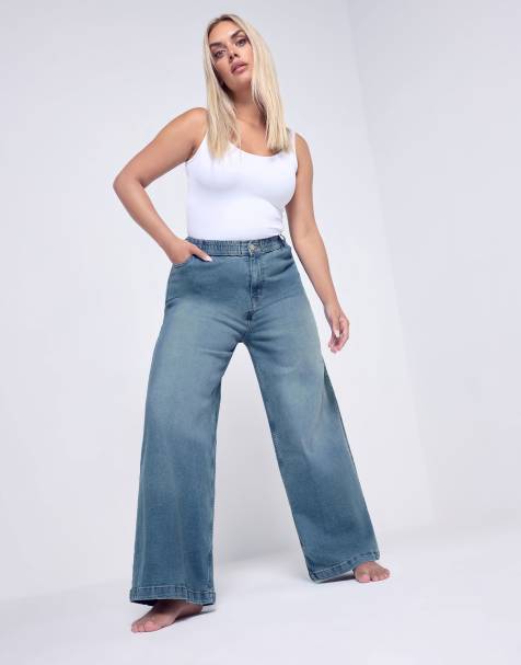 Yours Clothing Wide leg slouchy jeans in blue - view 1