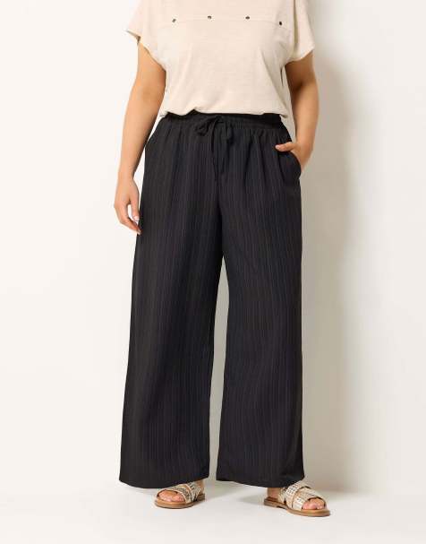 Yours Clothing Wide leg textured trousers in black - view 1