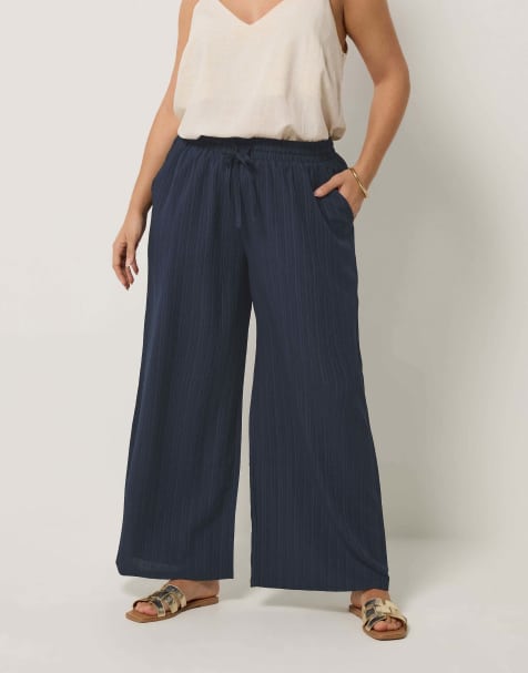 Yours Clothing Wide leg textured trousers in blue - view 1