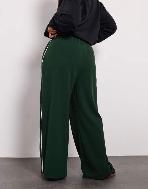 Yours Clothing Wide leg trousers in green, 3 of 4