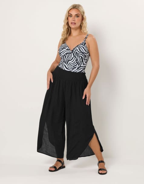 Yours Clothing Woven beach trousers in black