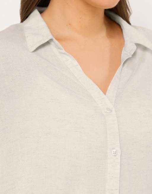 Yours Clothing Woven linen shirt in natural, 3 of 4