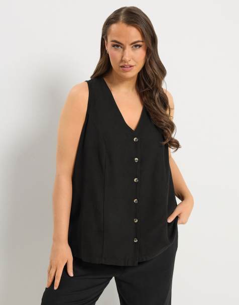 Yours Clothing Woven linen waistcoat in black