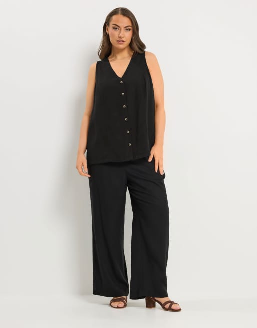 Yours Clothing Woven linen waistcoat in black, 2 of 4