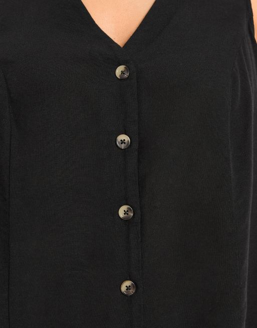 Yours Clothing Woven linen waistcoat in black, 3 of 4