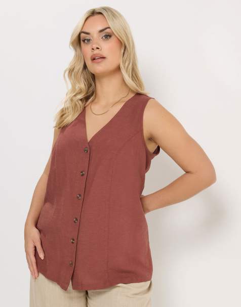 Yours Clothing Woven linen waistcoat in red