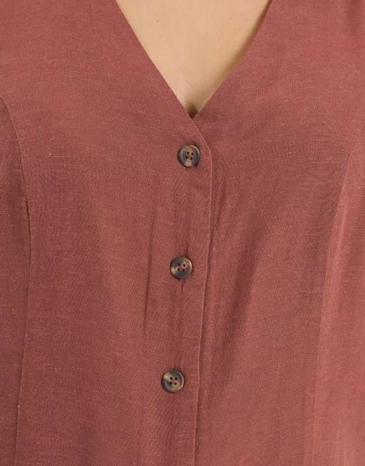 Yours Clothing Woven linen waistcoat in red, 3 of 4