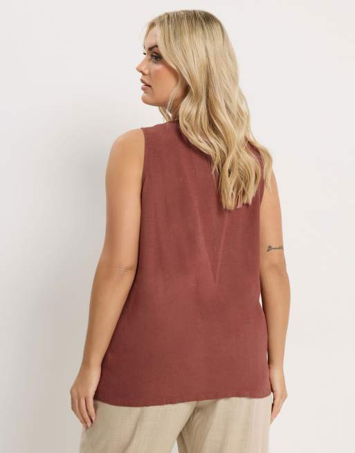 Yours Clothing Woven linen waistcoat in red, 4 of 4
