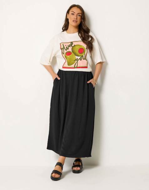 Yours Clothing Woven midi skirt in black - view 1