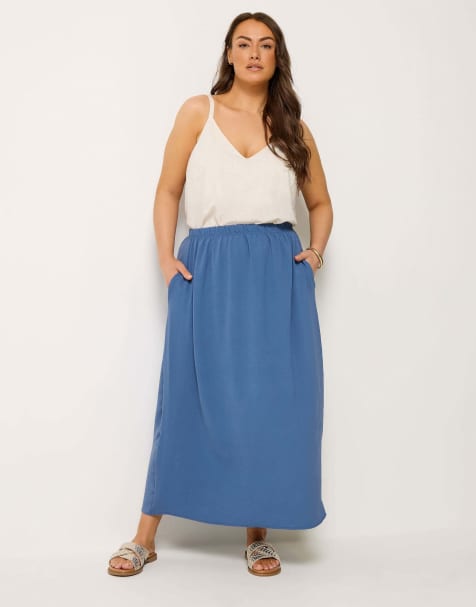 Yours Clothing Woven midi skirt in blue
