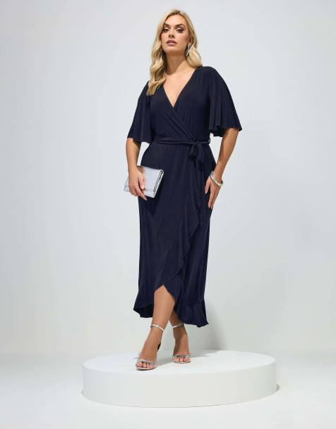 Yours Clothing Wrap maxi dress in blue - view 1