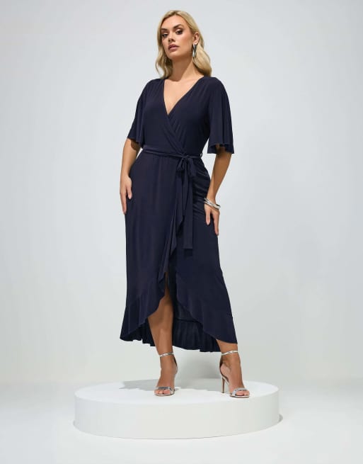 Yours Clothing Wrap maxi dress in blue, 2 of 4