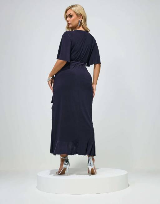 Yours Clothing Wrap maxi dress in blue, 3 of 4