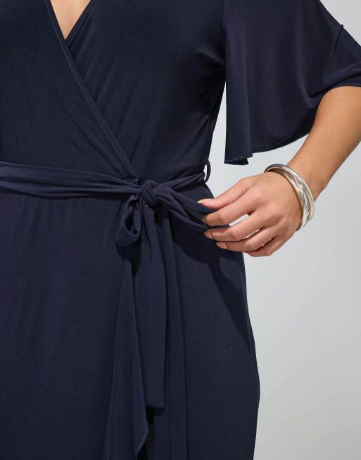 Yours Clothing Wrap maxi dress in blue, 4 of 4