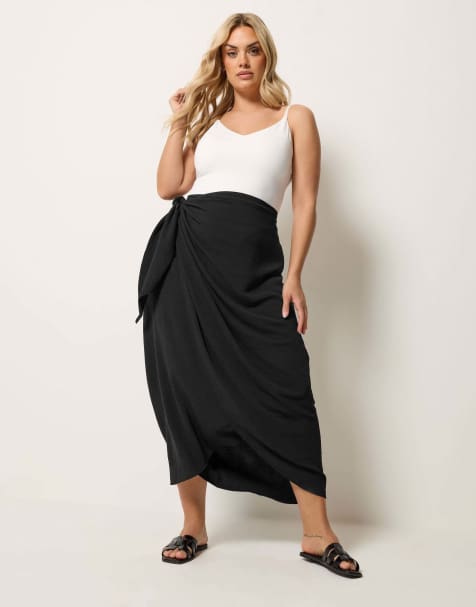 Yours Clothing Wrap maxi skirt in black