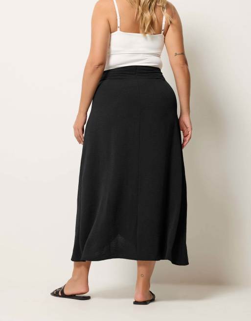Yours Clothing Wrap maxi skirt in black, 4 of 4