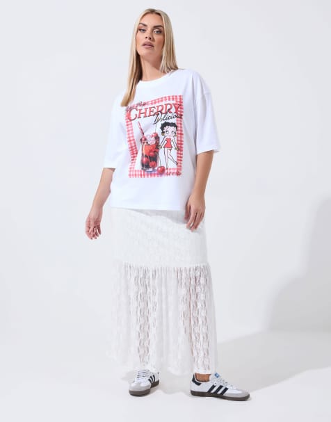 Yours Clothing Yours limited curve lace maxi skirt in white