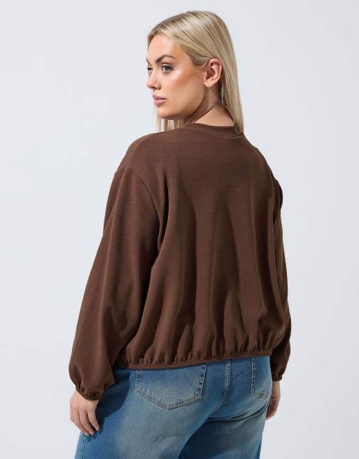 Yours Clothing Zip bomber jacket in brown, 3 of 4