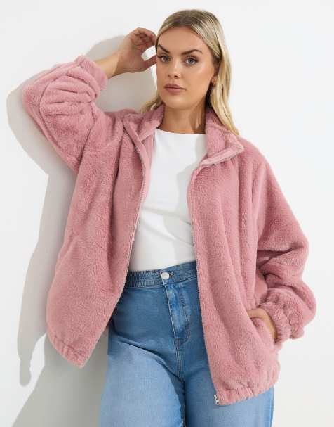 Yours Clothing Zip through fleece jacket in pink - view 1