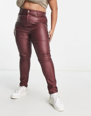 coated skinny jean in burgundy-Red