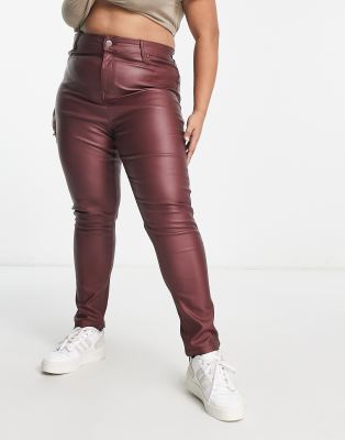 Yours coated skinny jean in burgundy - ASOS Price Checker