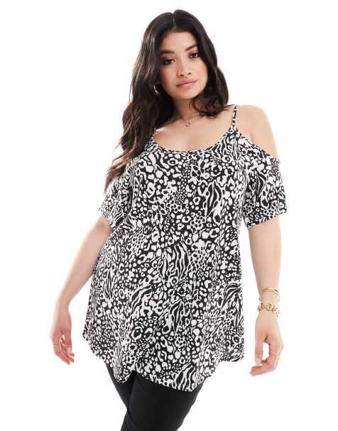 Yours cold shoulder top in animal print - view 1