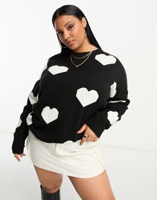 Yours heart print jumper in black