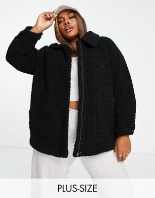 Yours Collared Teddy Jacket In Black