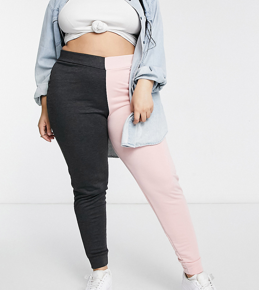 Yours color block sweatpants in black and pink