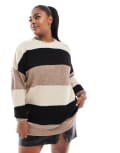 [Yours] Yours colour block jumper in neutral and chocolate-Multi 26-28 MULTI
