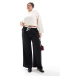 [Yours] Yours contrast drawstring waist wide leg pants in black 30-32 BLACK