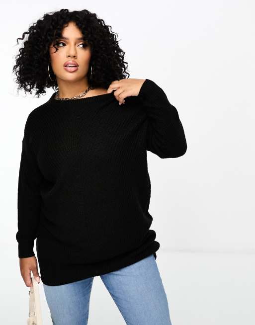 Yours crew neck knitted jumper in black