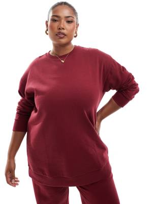 Yours Crew Neck Sweatshirt In Burgundy - Part Of A Set-red