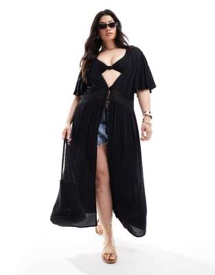 Yours Crinkle Beach Cover-up In Black