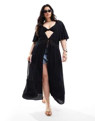 crinkle beach cover-up in black